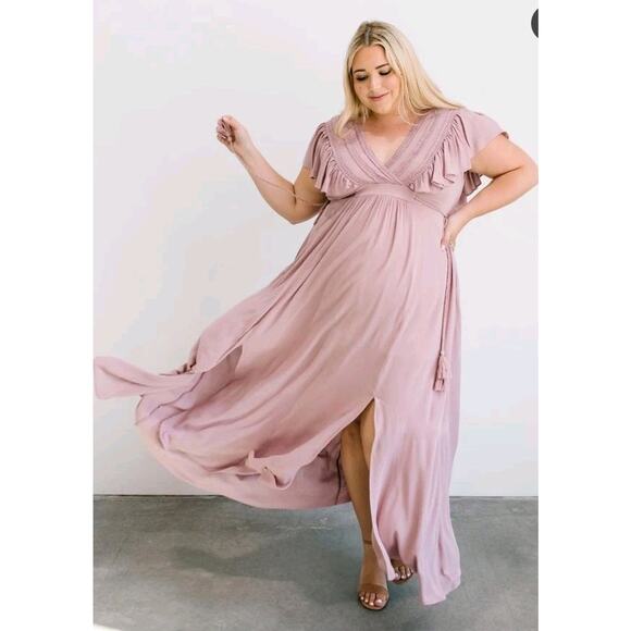 Baltic Born Womens Jennifer Deep V Flutter Sleeve Maxi Dress 3XL XXXL Boho Beige - Picture 14 of 14